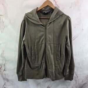 Norma Kamali Hoodie Womens Large Green Zip Sweatshirt Jacket Olive Army